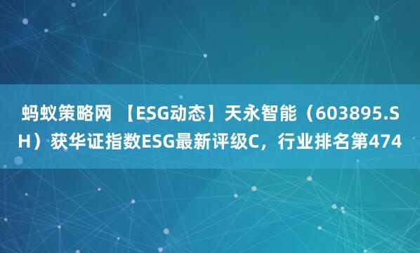 蚂蚁策略网 【ESG动态】天永智能（603895.SH）获华证指数ESG最新评级C，行业排名第474